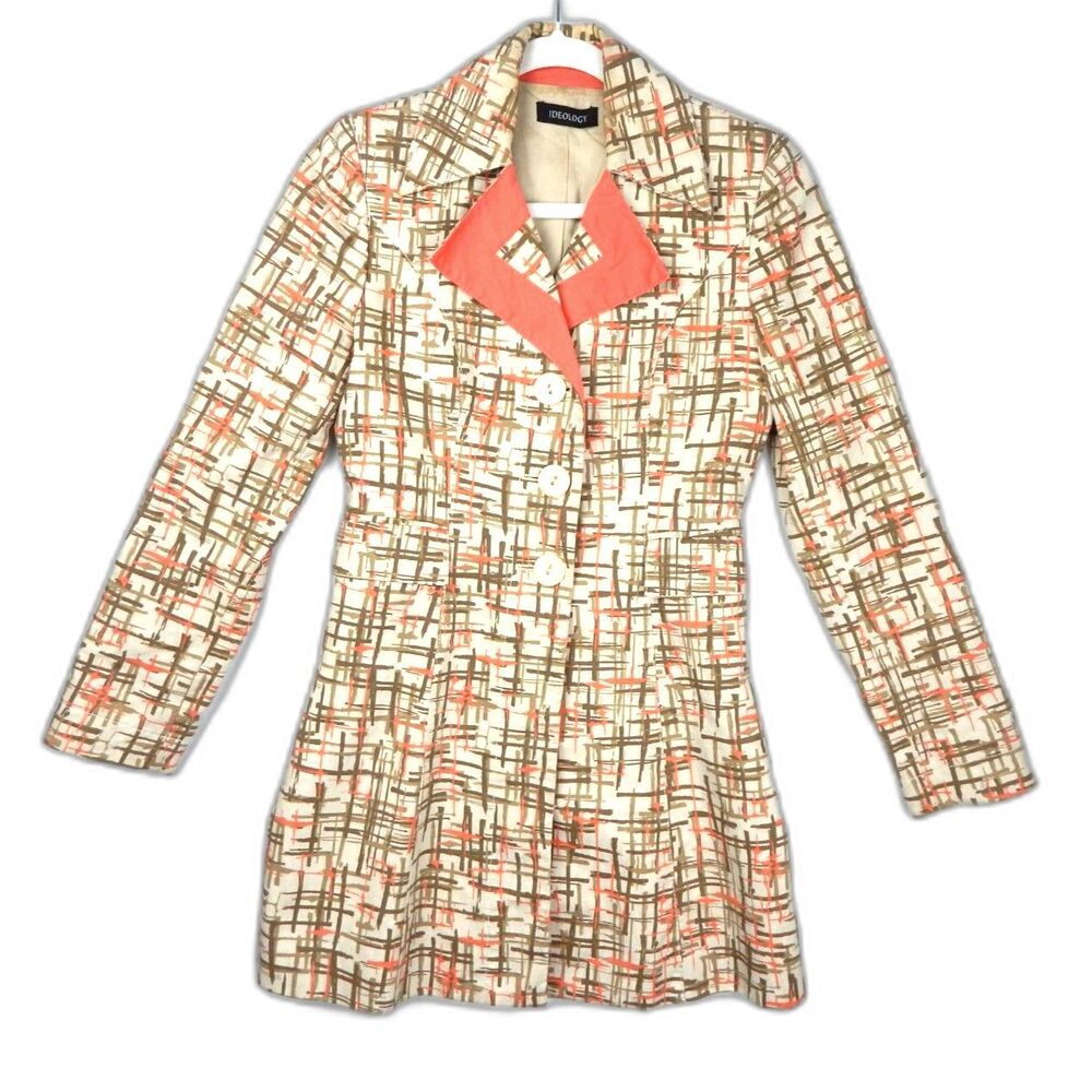 Ideology Abstract Print Longline Blazer Jacket Dress Coral Accents Career-chic